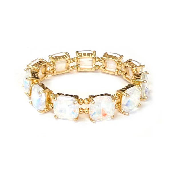 Cushion Cut Glass Crystal Linked Stretch Bracelet
