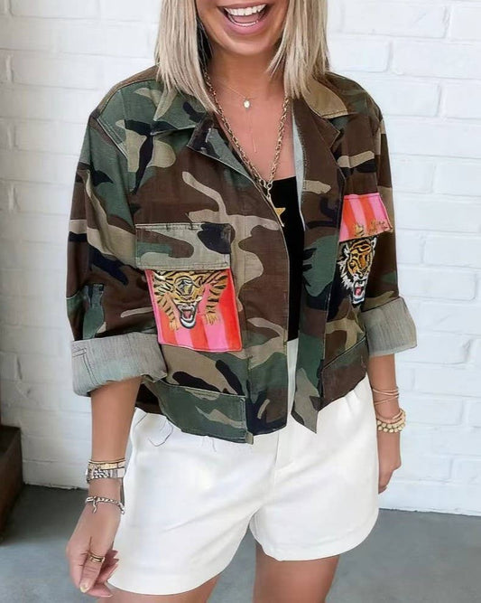 Vintage Tiger Stripe Patch Detail Camouflage Jacket