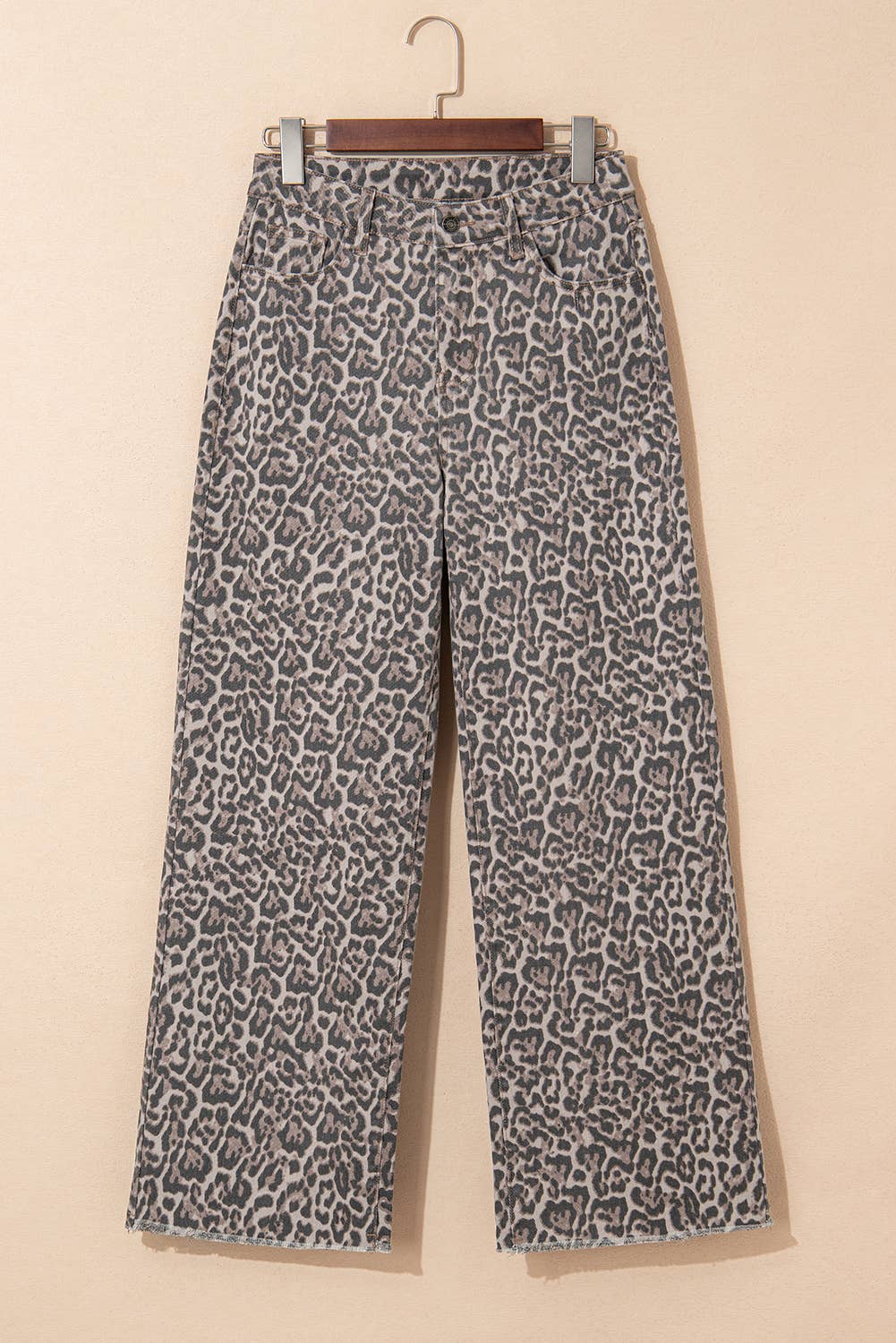 66 Western Leopard Frayed Edge Wide Leg High Waist Jeans
