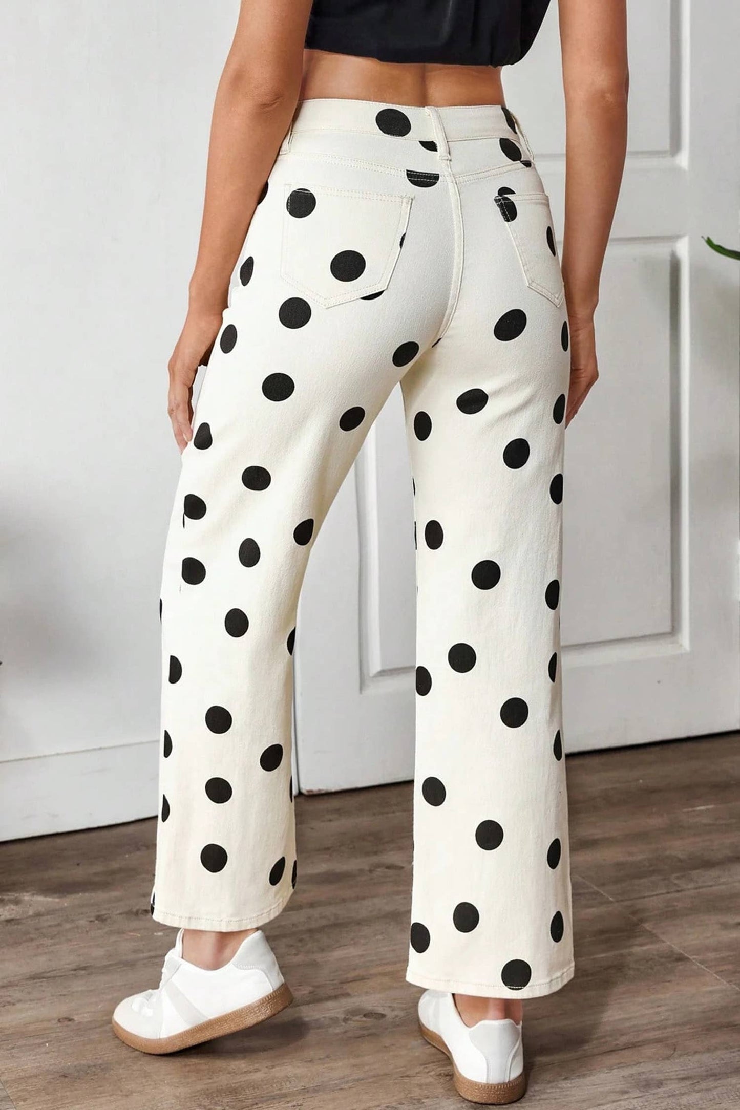 Spring Fashion Polka Dot Print Straight Leg Casual Pants