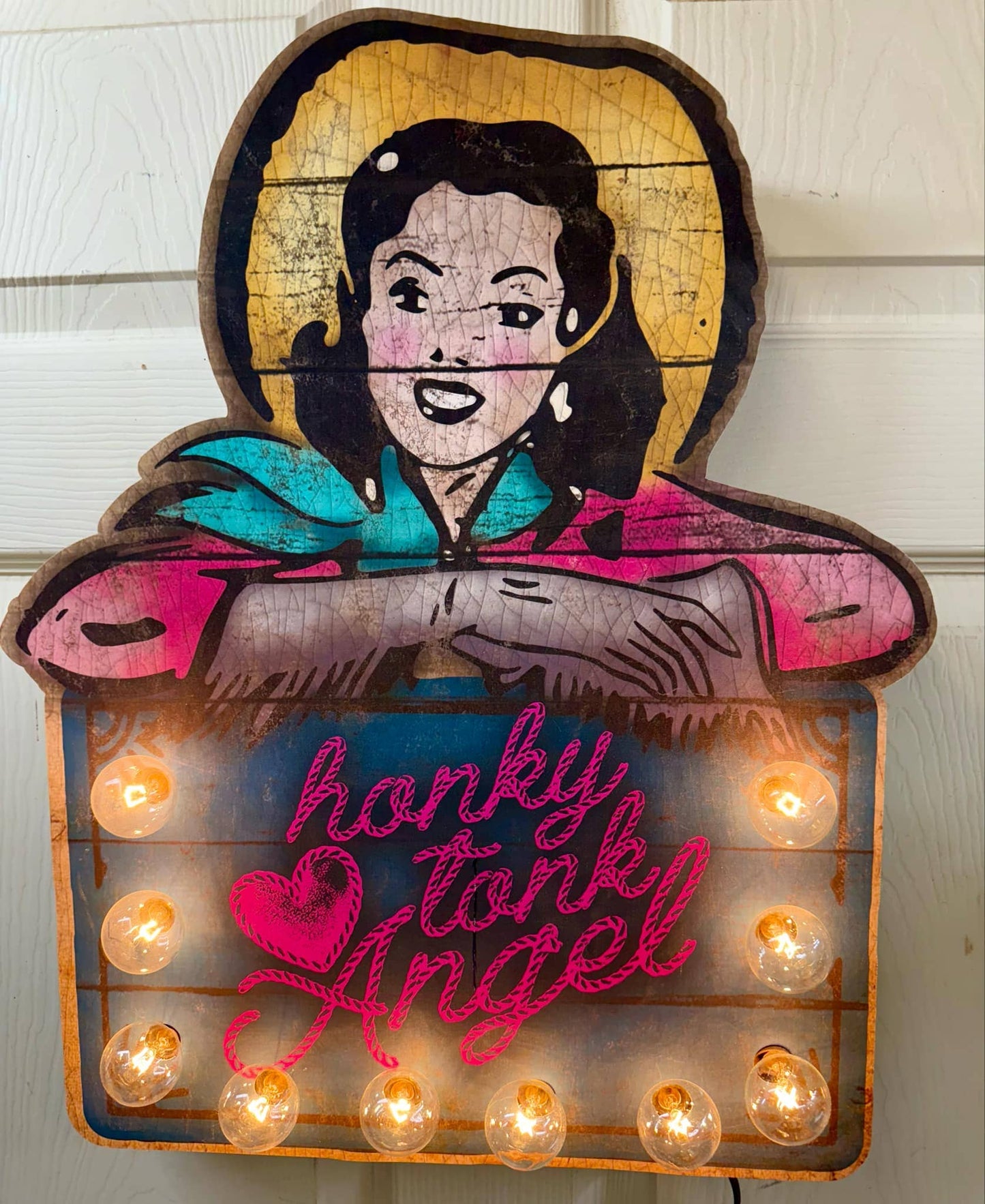 Honky Tonk Angel - appx 22" x18" Lighted Artwork