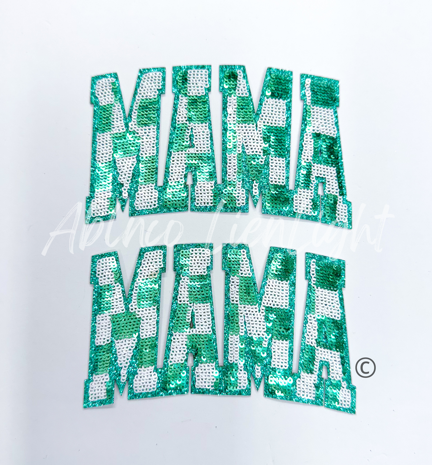Mama Teal Checkered Sequins Iron On Patch