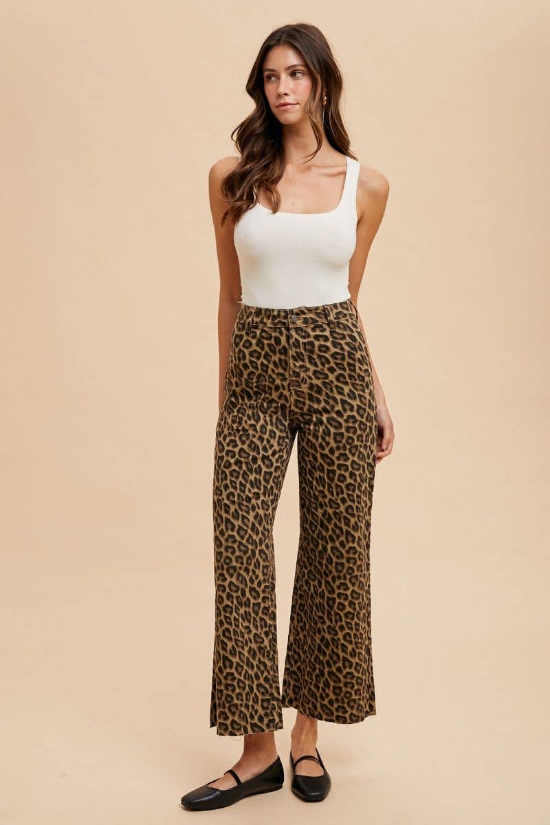 Animal Printed Stretch High Rise Wide Leg Jean
