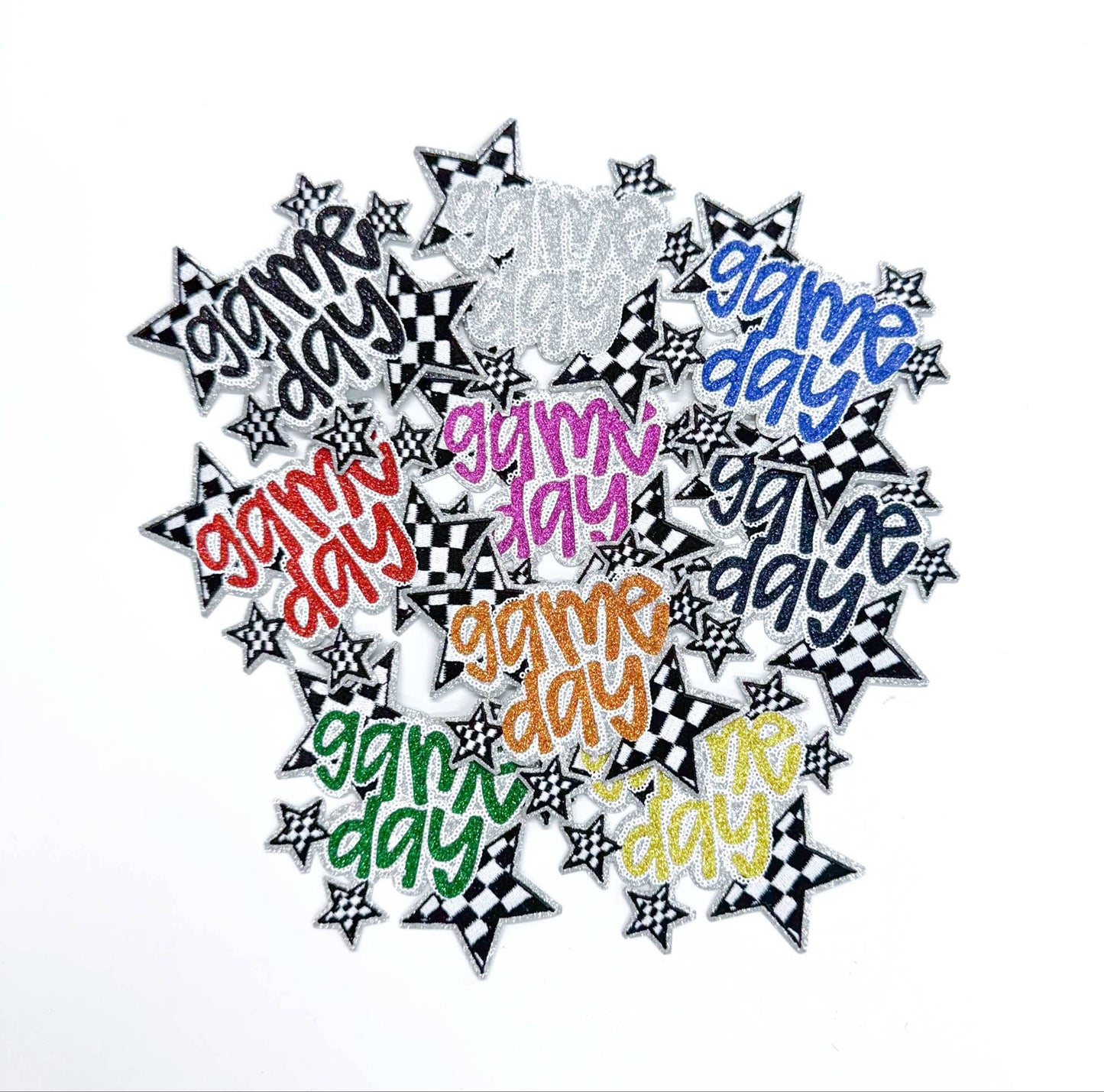Royal Game Day Checkered Star Sequin Glitter Patch 