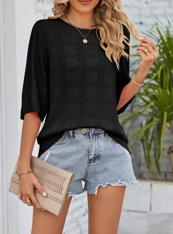 Crewneck Cut-Out Sunscreen Knitted Sweater Cover-Up