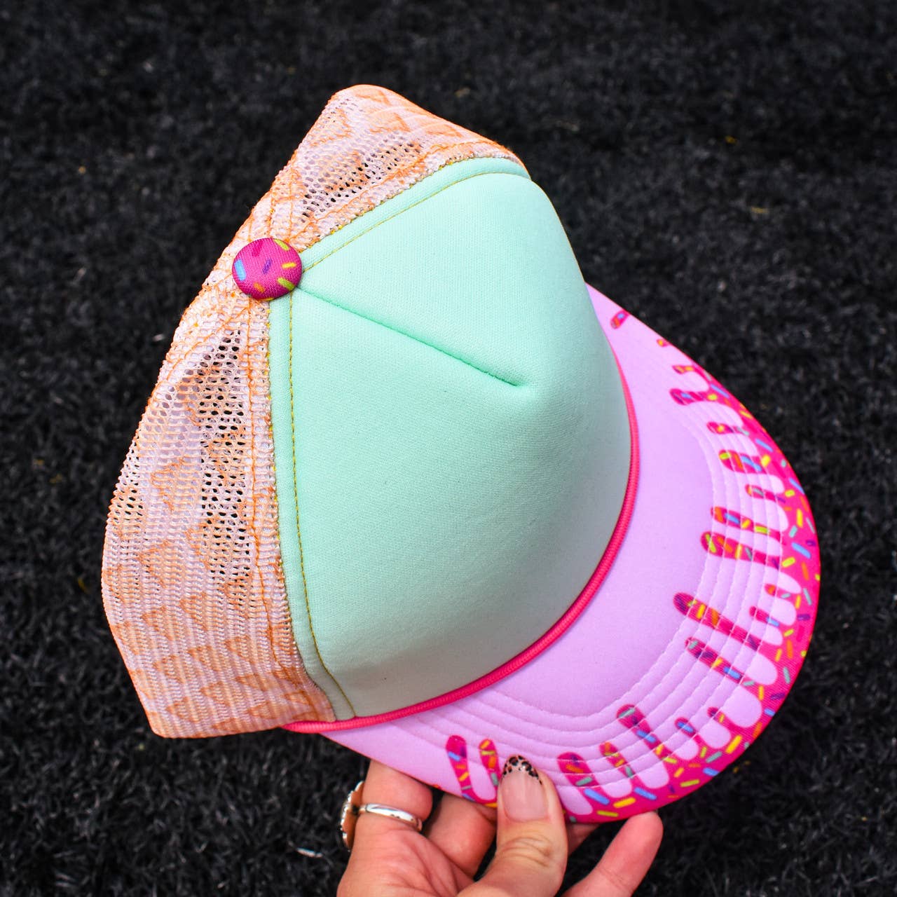 Ice Cream Drip Printed Mesh Trucker Hat