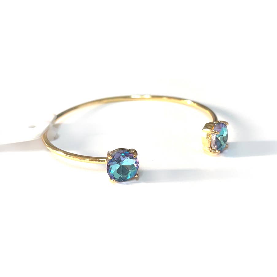 Cuff Wire Bangle for Women and Girls w/ Glass Stone Accent