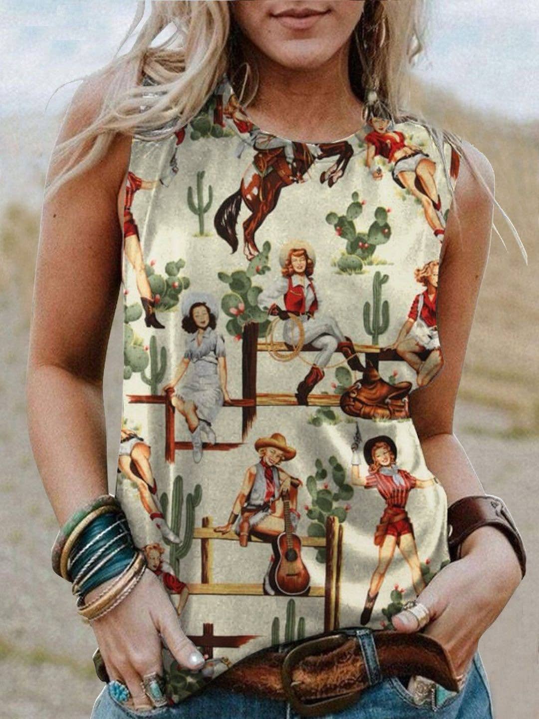 Cowboy Rodeo Western Graphic Tank Top