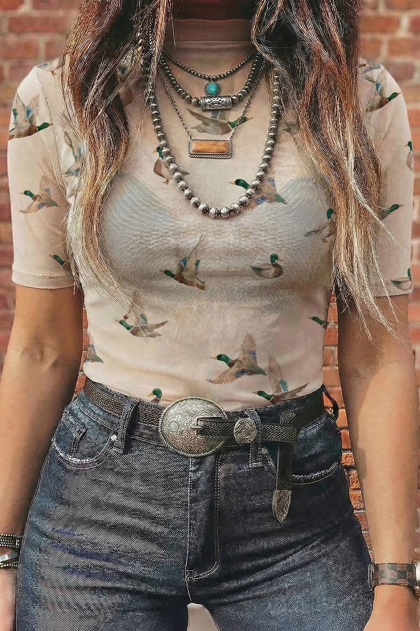 LDC Mallard Sheath Mock Neck Mesh Top