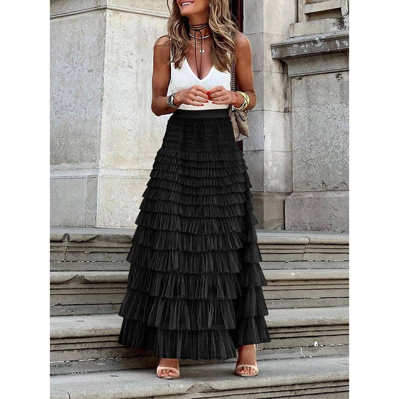A-Line High Waisted Solid Color Tulle Skirts Bottoms