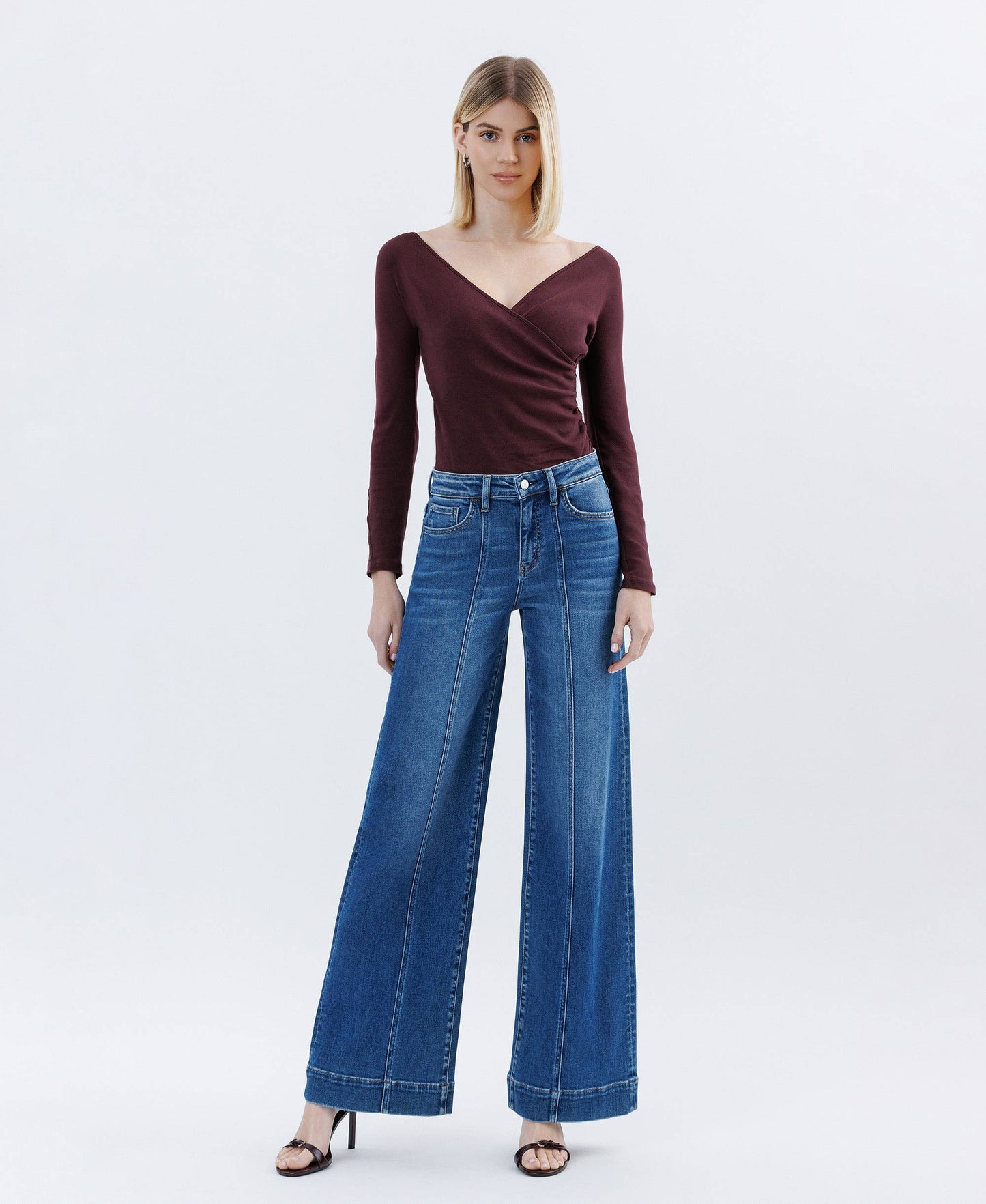 HIGH RISE TROUSER HEM EXTREME WIDE LEG JEANS F6014
