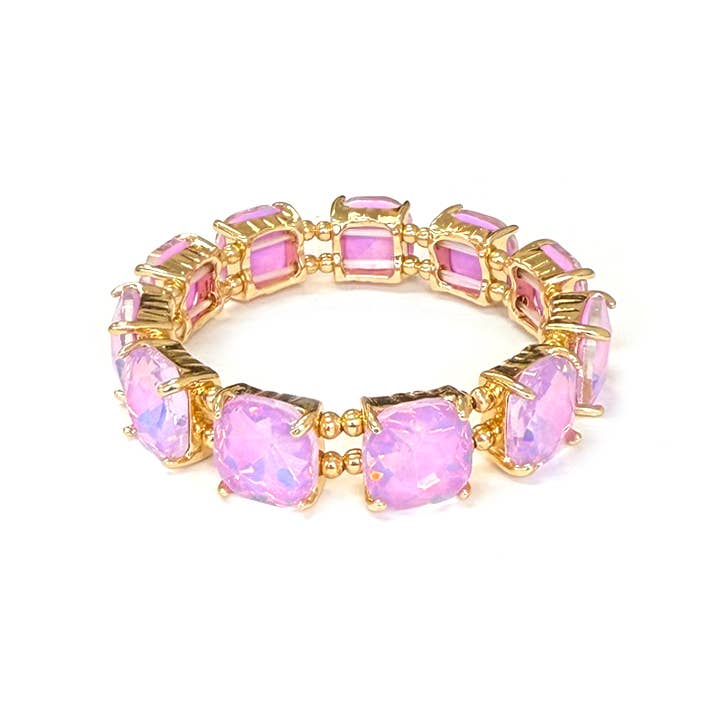 Cushion Cut Glass Crystal Linked Stretch Bracelet
