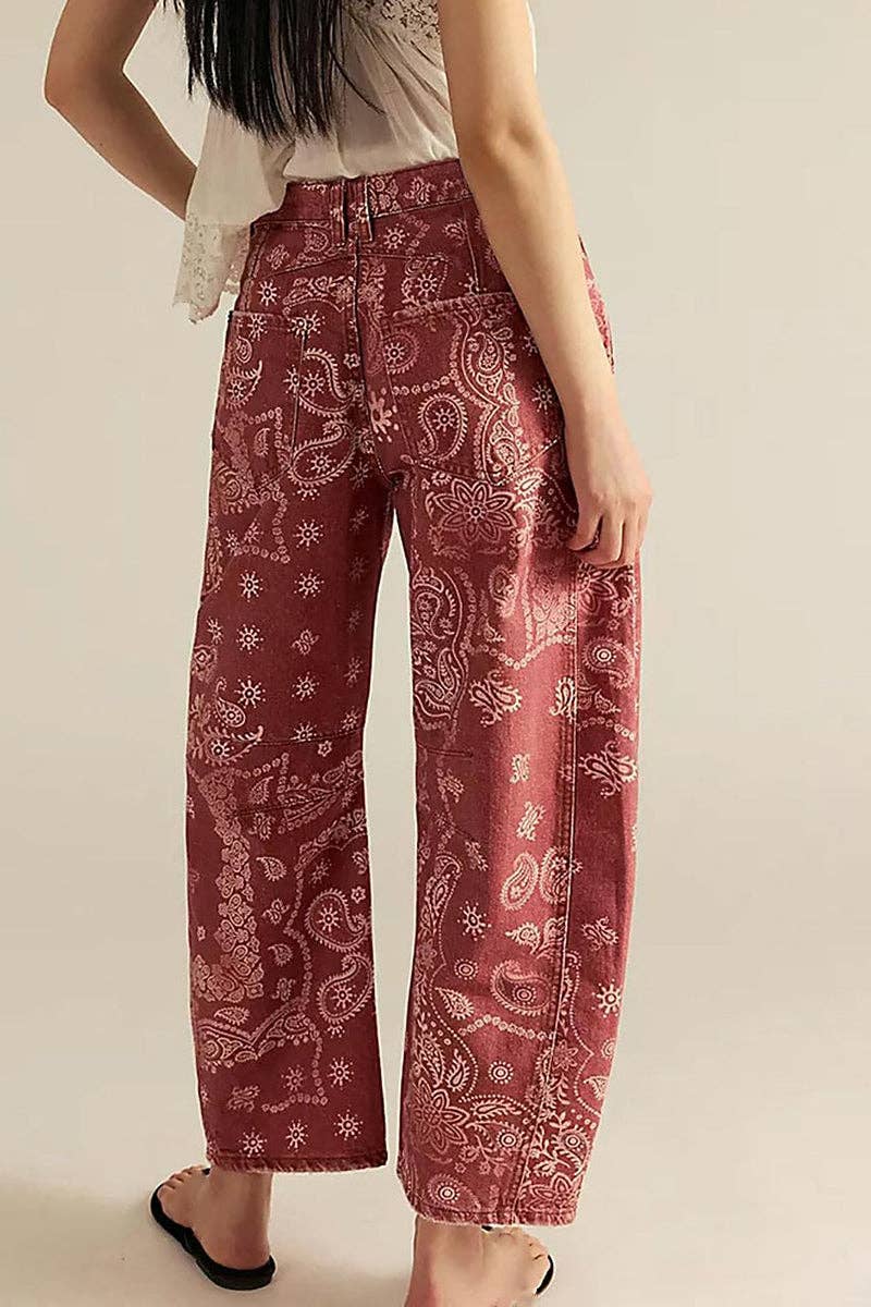 Paisley Pattern Straight Jeans