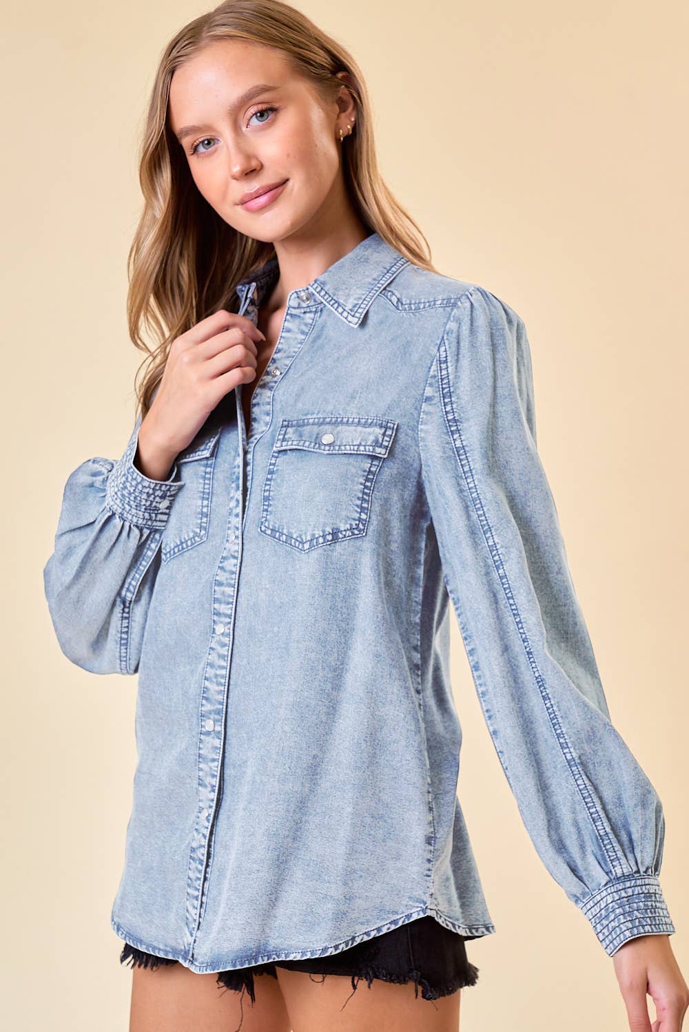 DOUBLE BUST POCKET DENIM SHIRT - 41699T-1