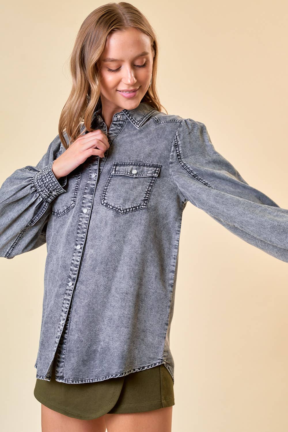 DOUBLE BUST POCKET DENIM SHIRT - 41699T-1