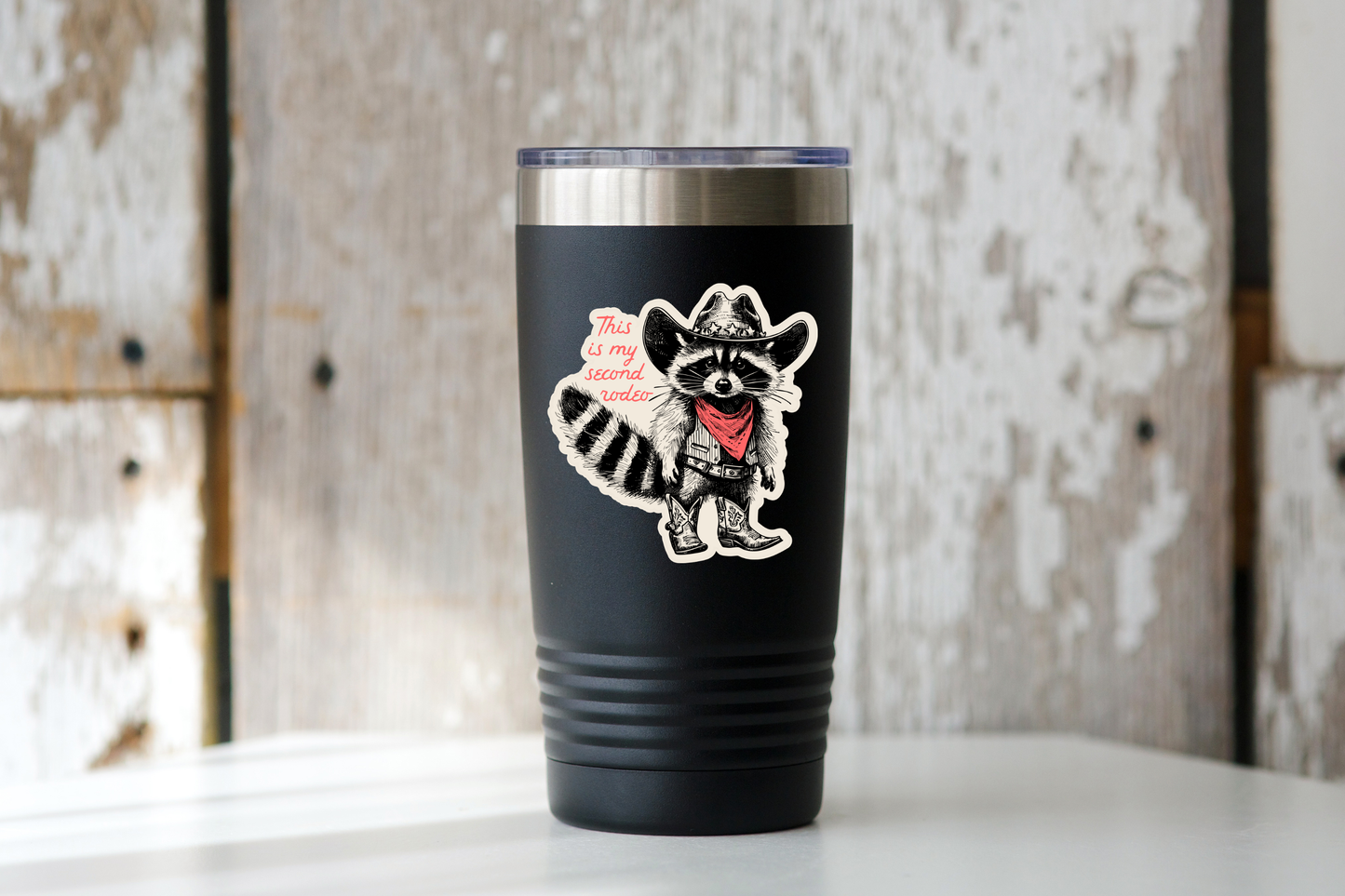 This is My Second Rodeo Sticker - raccoon, cowboy, western