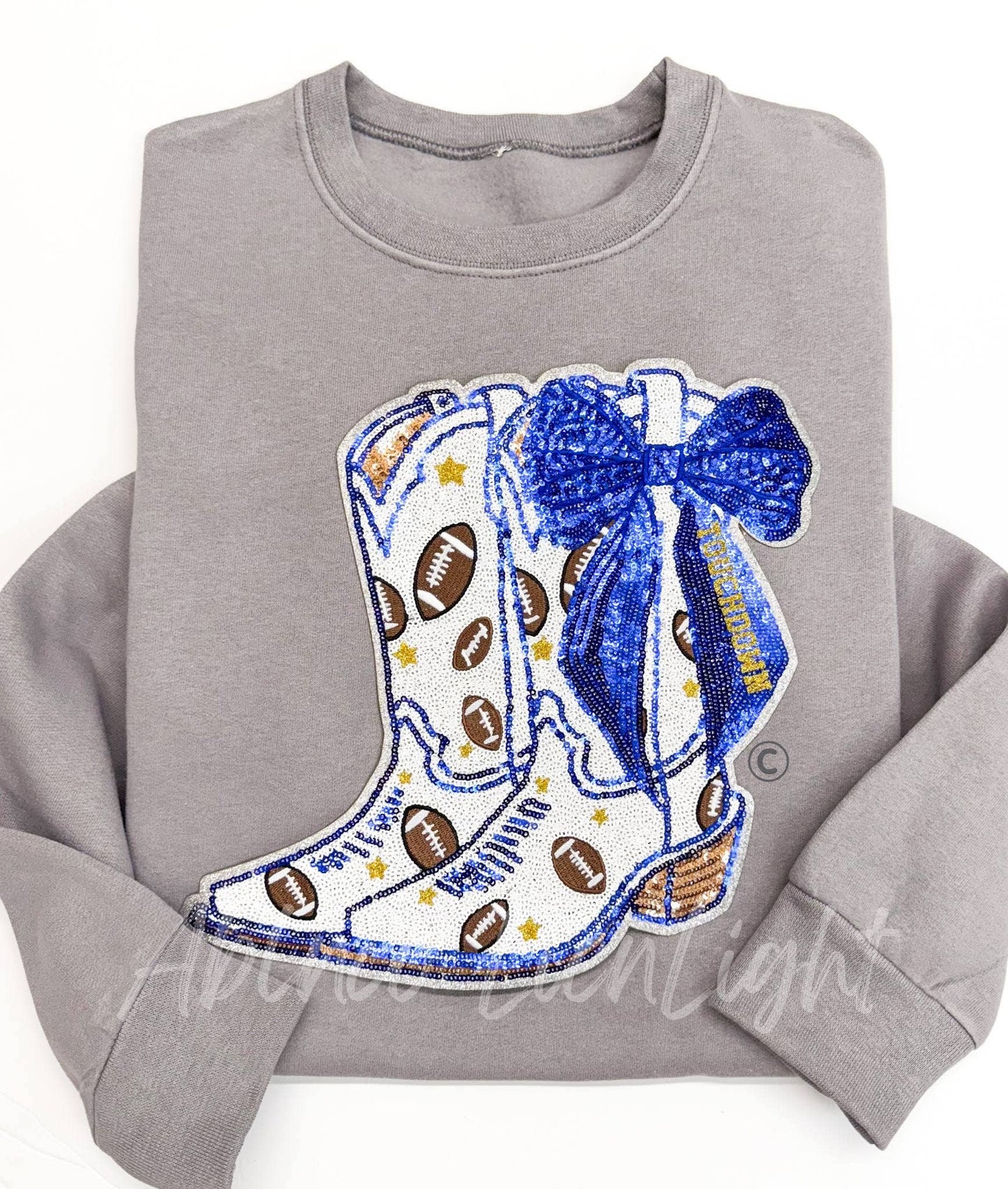 Football Touchdown Star Royal Bow Boot Sequin Patch - Large