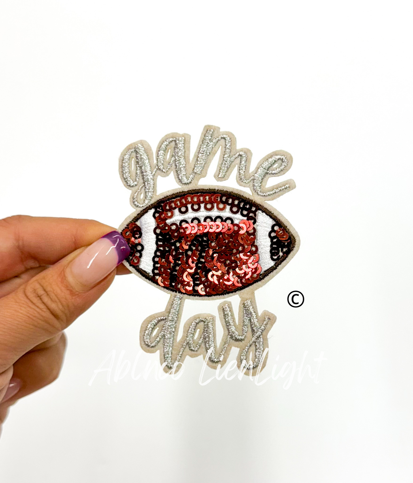 3” game day football sequins embroidery patch iron on