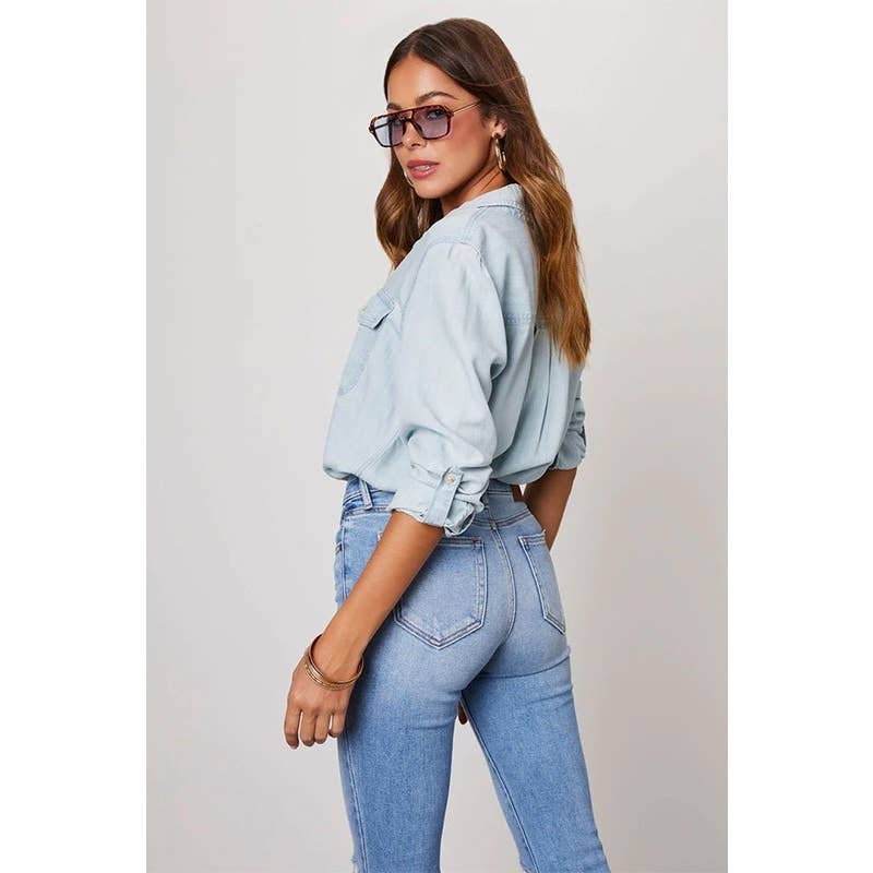 Casual Collared Single Breasted Denim Shirt