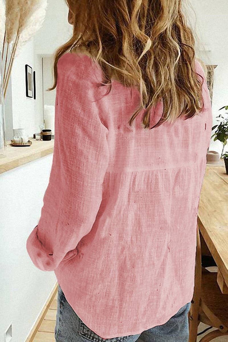CWTSTL1282_FALL LONG-SLEEVED LAPEL BUTTON-DOWN BLOUSE