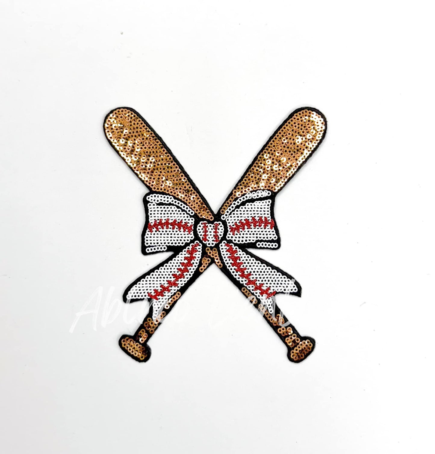 Baseball Bow Batter Bat Sequin Patch - Small   