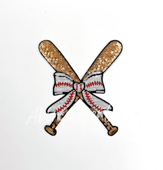 Baseball Bow Batter Bat Sequin Patch - Small   
