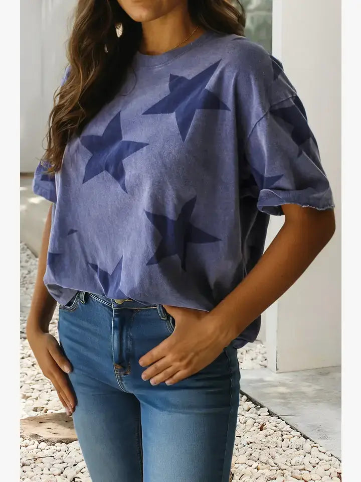 LDC Independence Day Star Printed Mineral Wash T Shirt