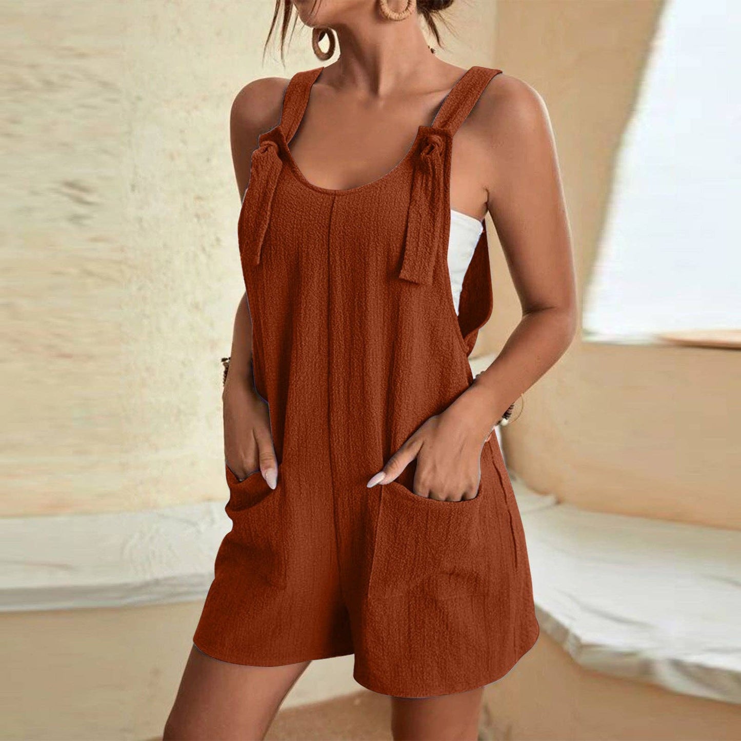 Women’s Adjustable Strap Overall Shorts Romper with Pockets