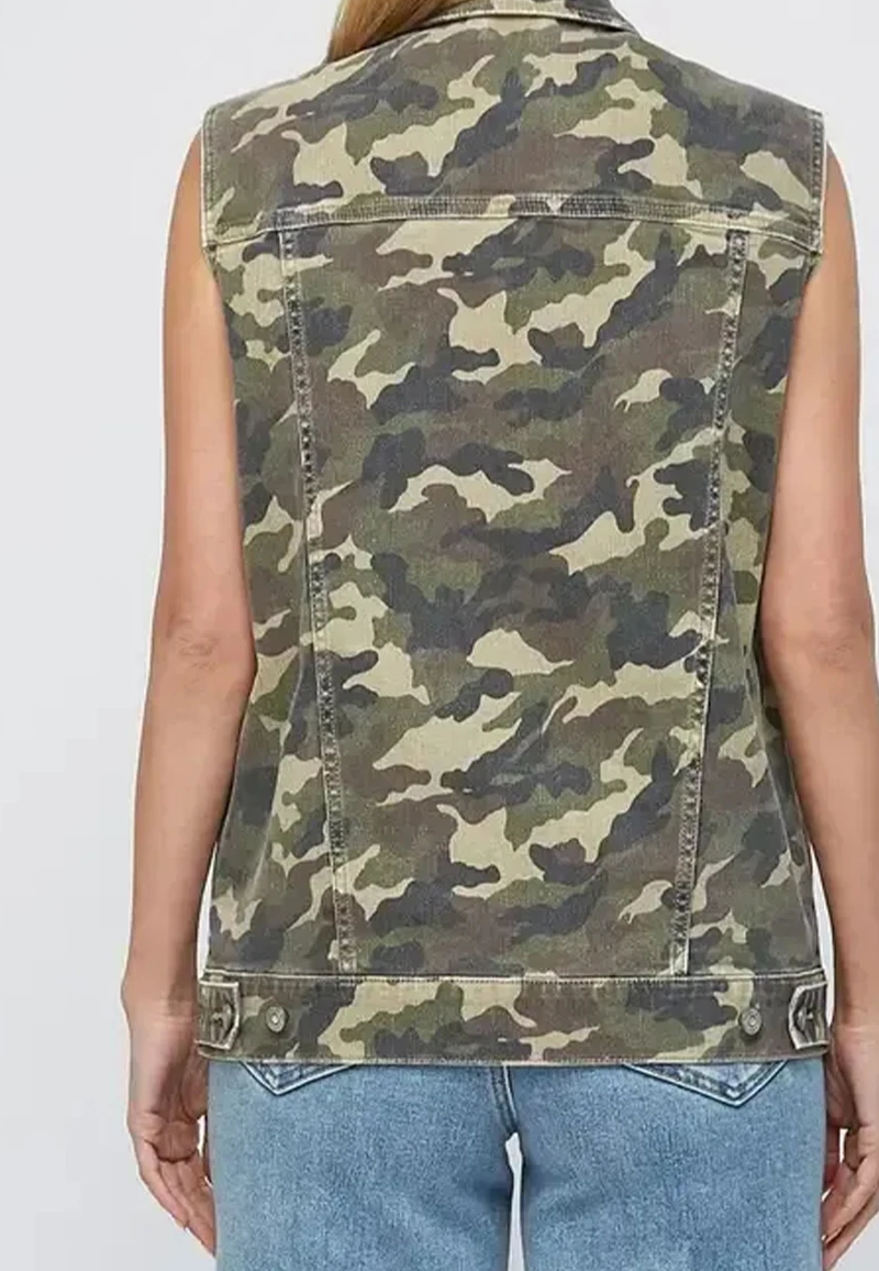 Green Camo Cargo Denim Vest