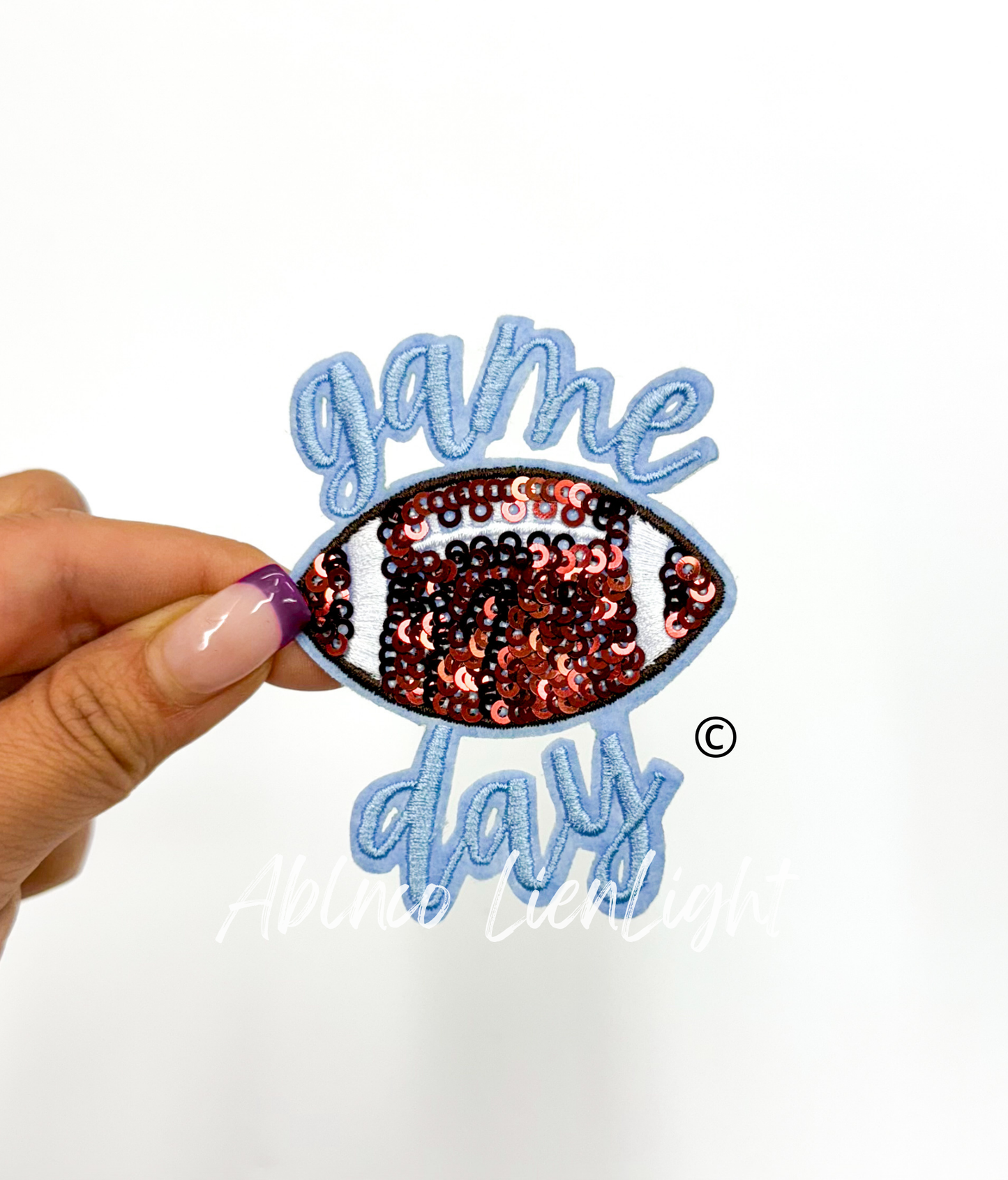3” game day football sequins embroidery patch iron on