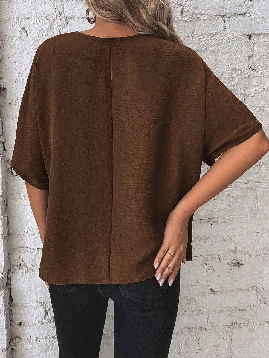 Casual Round Neck Knot Waist Tunic T-Shirt