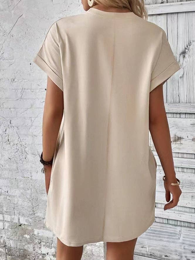 Relaxed Fit Cotton Short Sleeve Pocket Dress for Summer