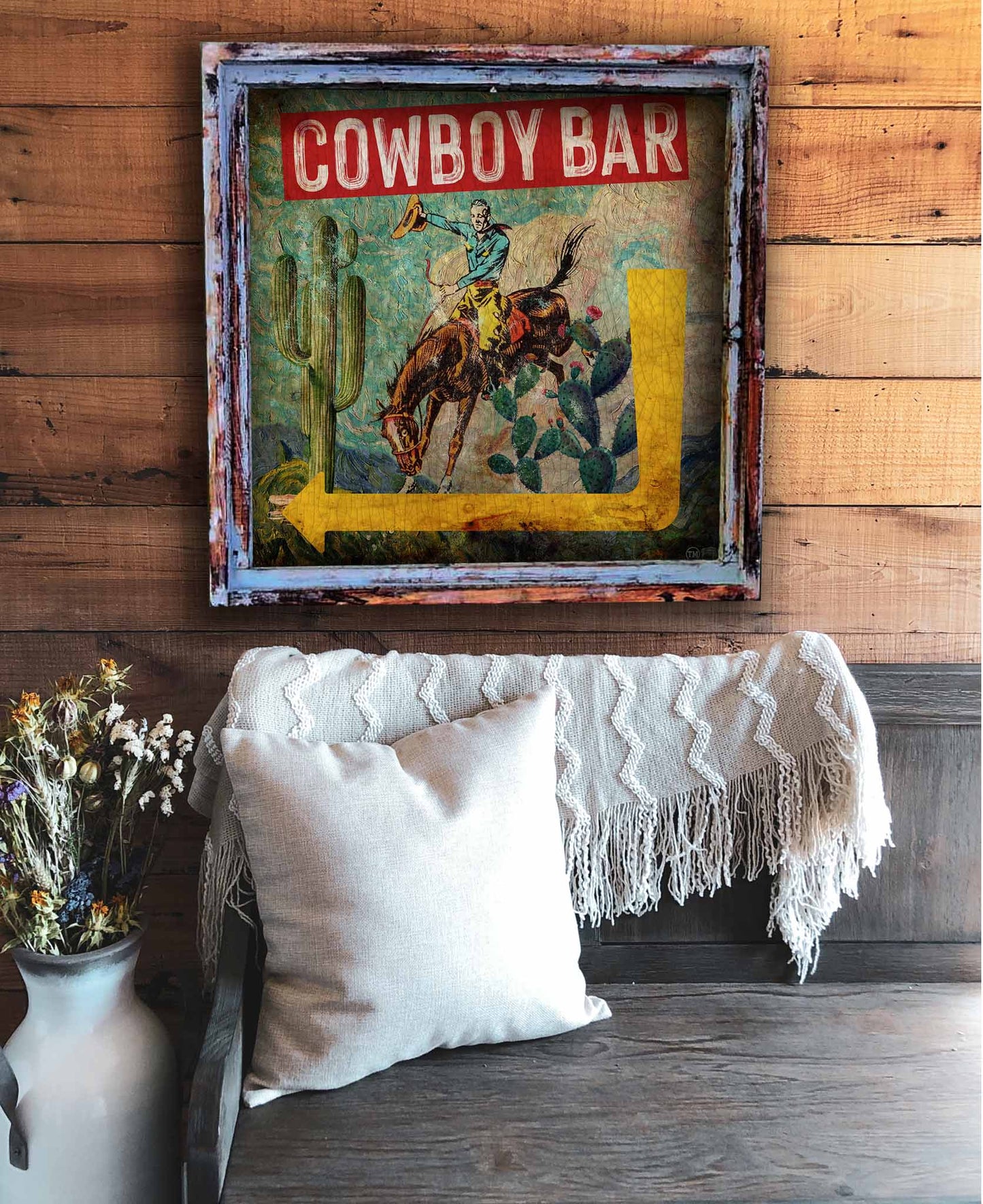 Cowboy Bar Square Art Print on Canvas
