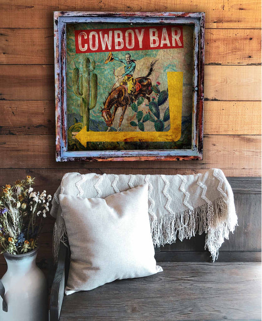 Cowboy Bar Square Art Print on Canvas