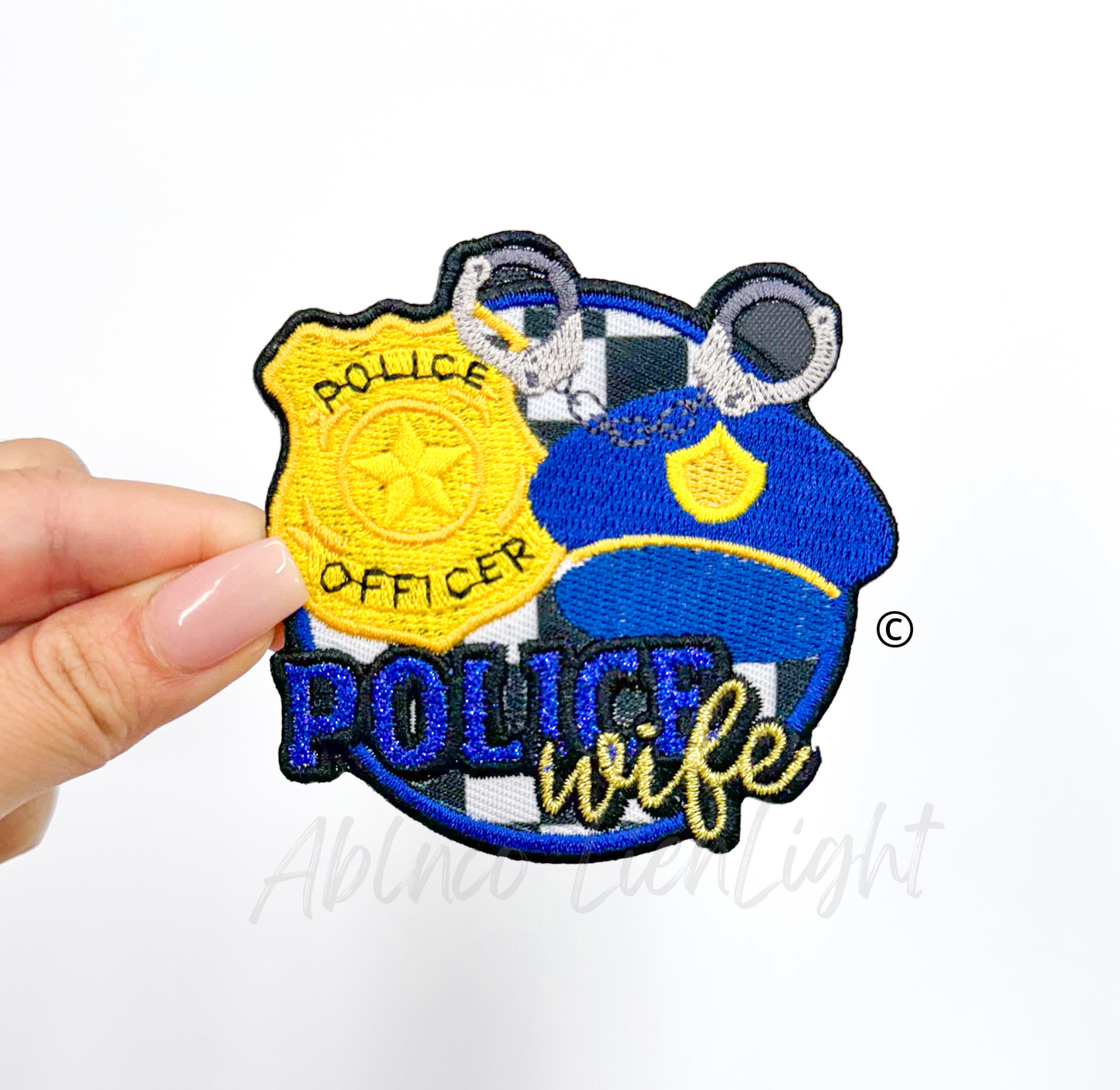 Police Wife Glitter Embroidery Patch Iron On