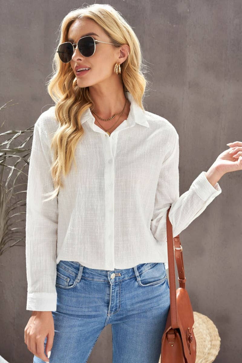 CWTSTL1282_FALL LONG-SLEEVED LAPEL BUTTON-DOWN BLOUSE