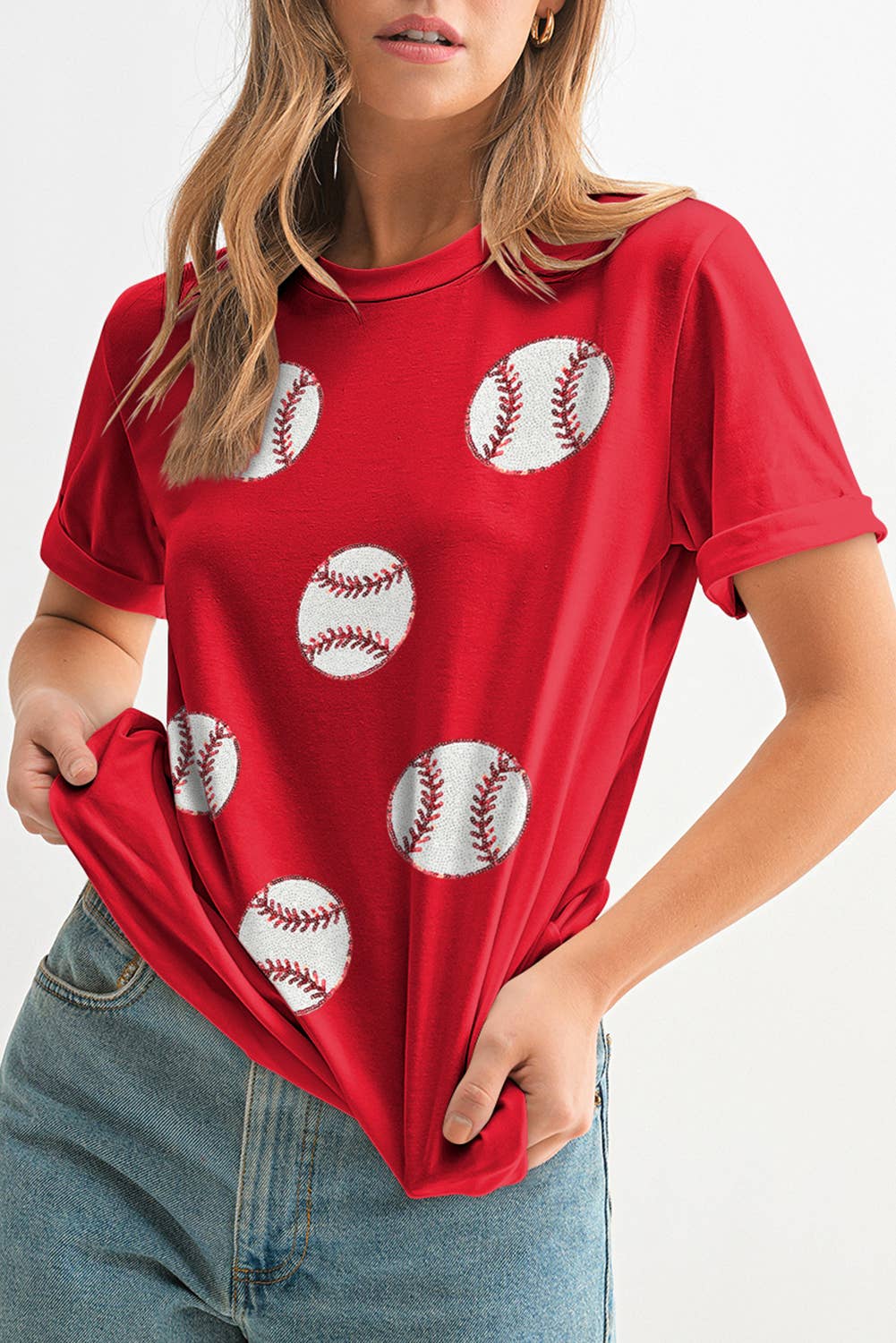 Sequin Rugby Football Patch Graphic T Shirt | S-3XL