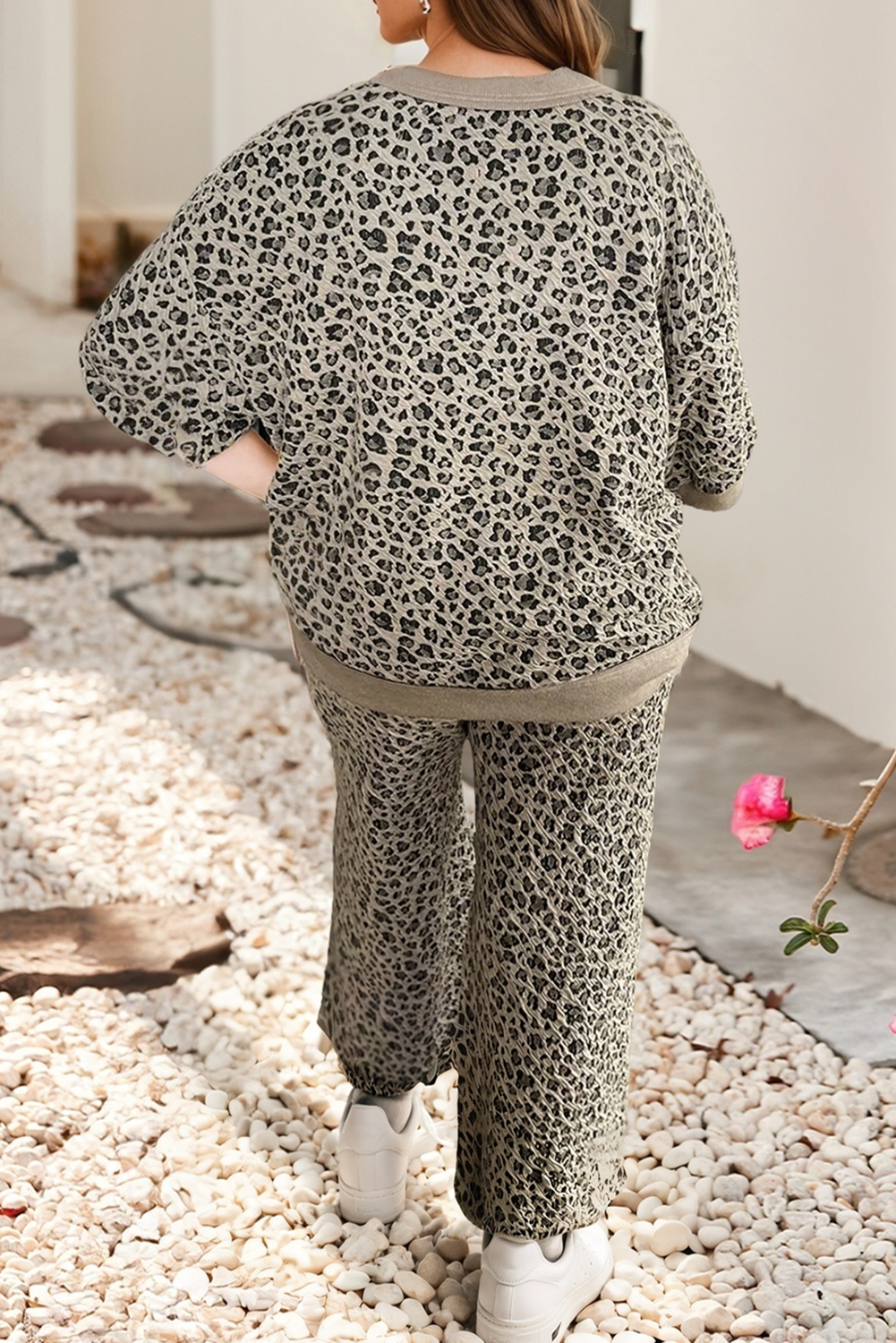 Spring Western Leopard Patchwork Pullover Wide Leg Pant Set