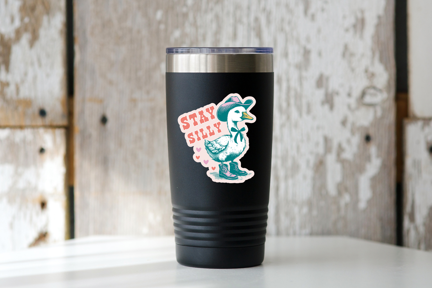 Stay Silly Sticker - goose, cowboy, women, pink, western
