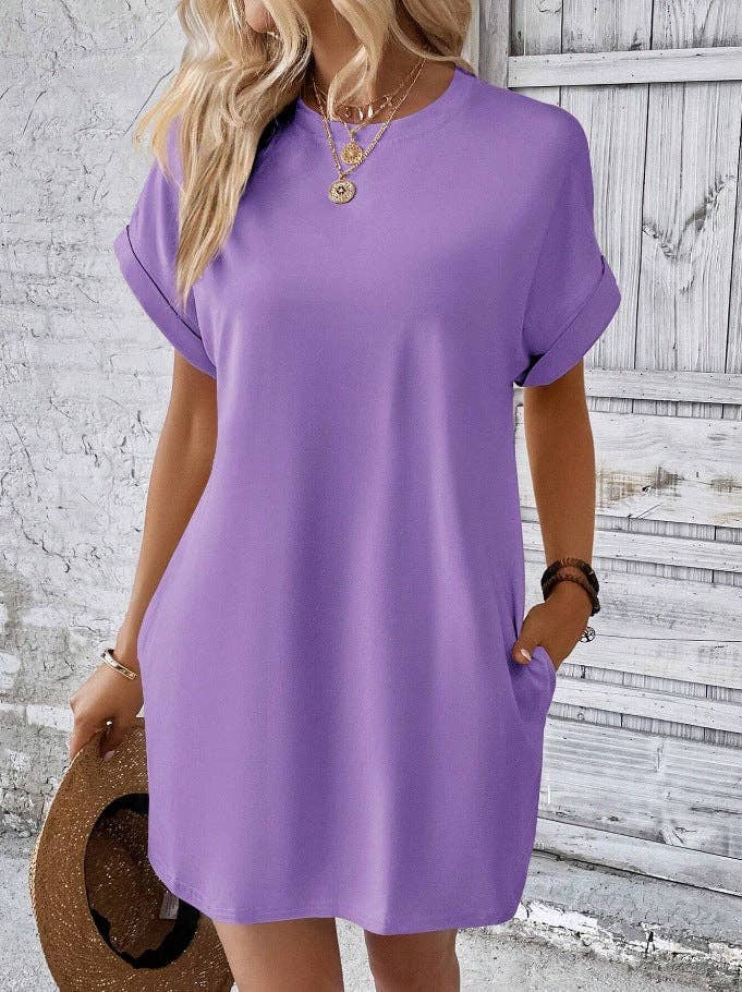 Relaxed Fit Cotton Short Sleeve Pocket Dress for Summer