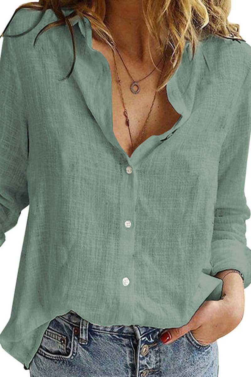 CWTSTL1282_FALL LONG-SLEEVED LAPEL BUTTON-DOWN BLOUSE
