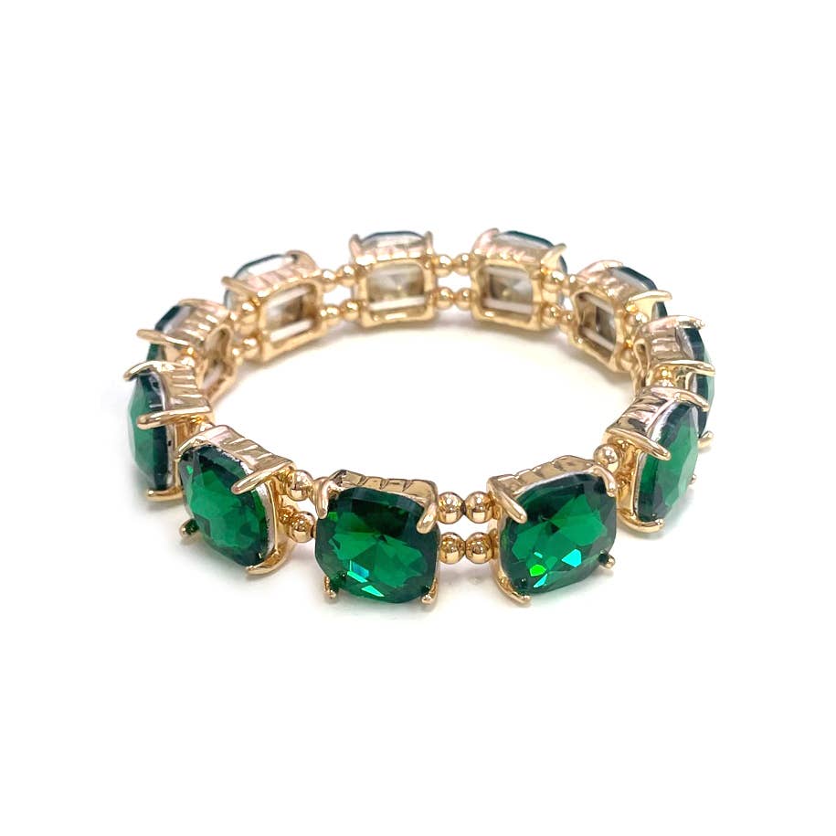 Cushion Cut Glass Crystal Linked Stretch Bracelet