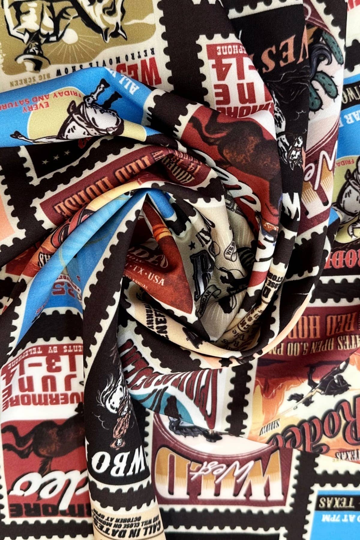 SC-6433-Western Blue Rodeo Horse Stamp Print  Scarf