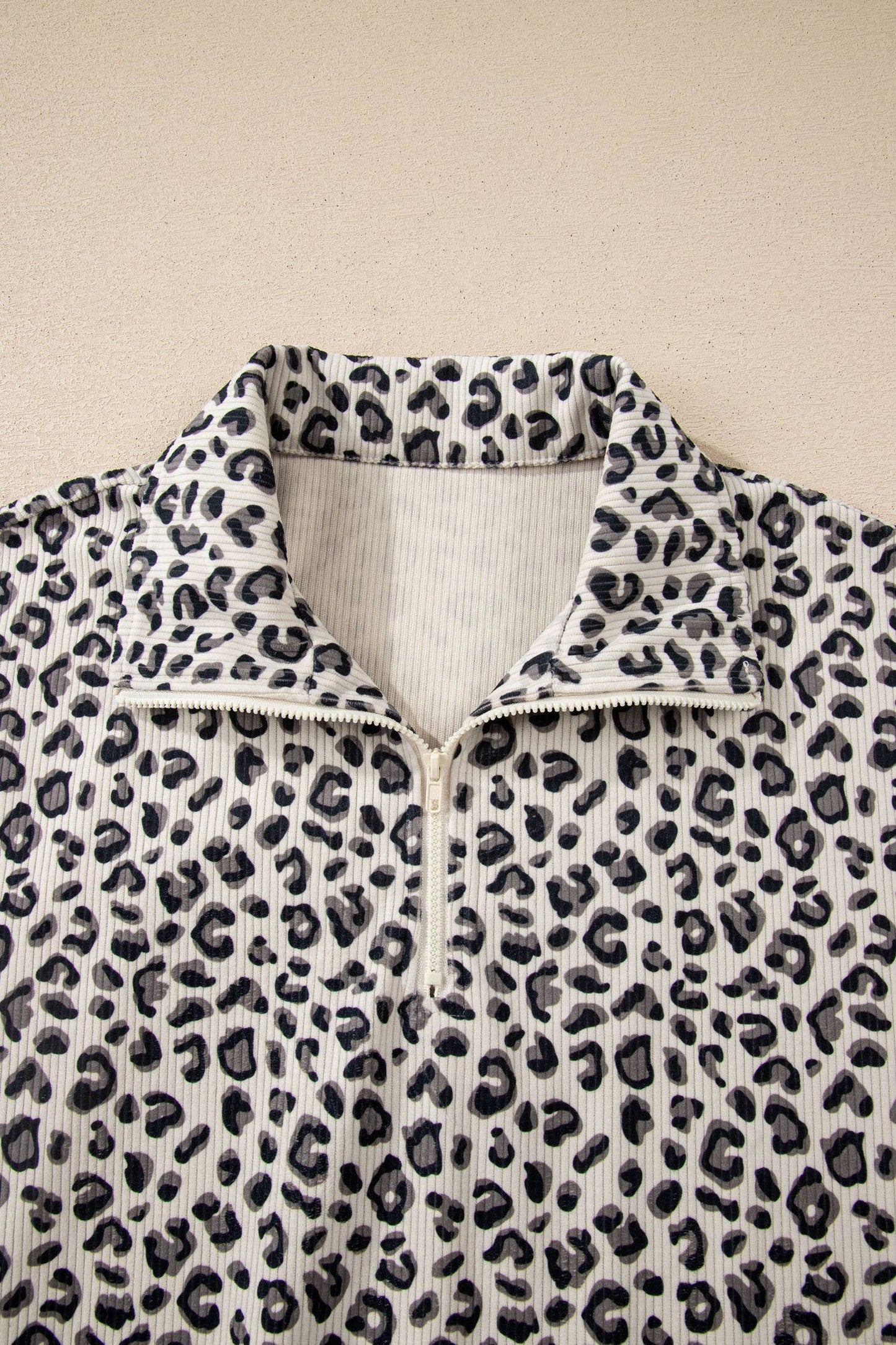 Western apparel Leopard Quarter Zip Corduroy Sweatshirt