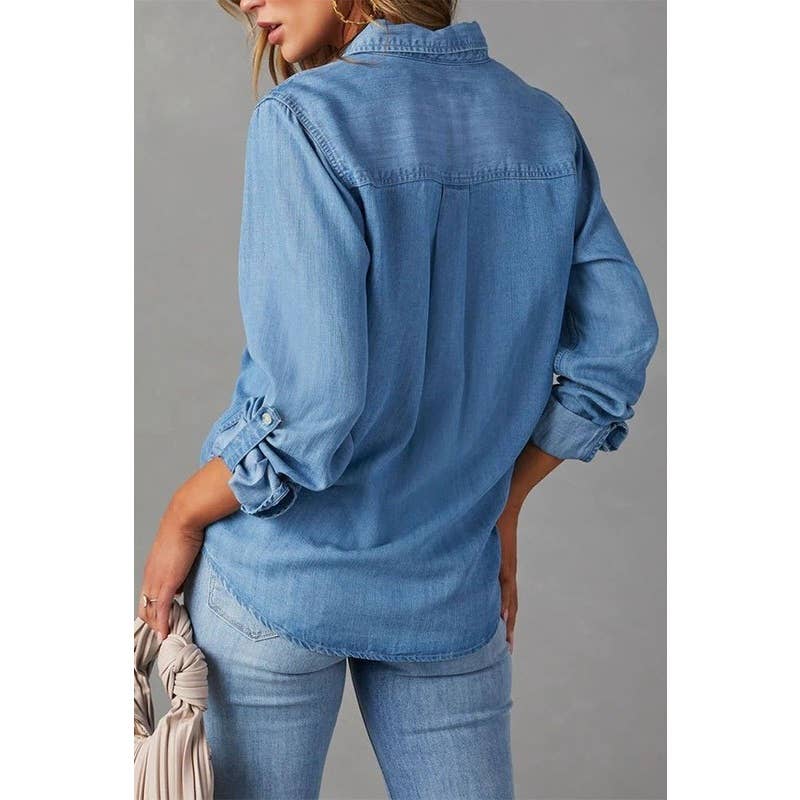 Casual Collared Single Breasted Denim Shirt