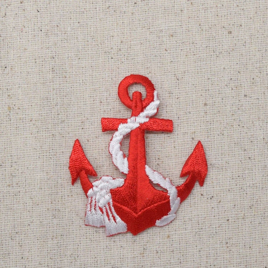 Nautical - Red Anchor - White Rope - Iron on Applique - Embroidered Patch - 695647