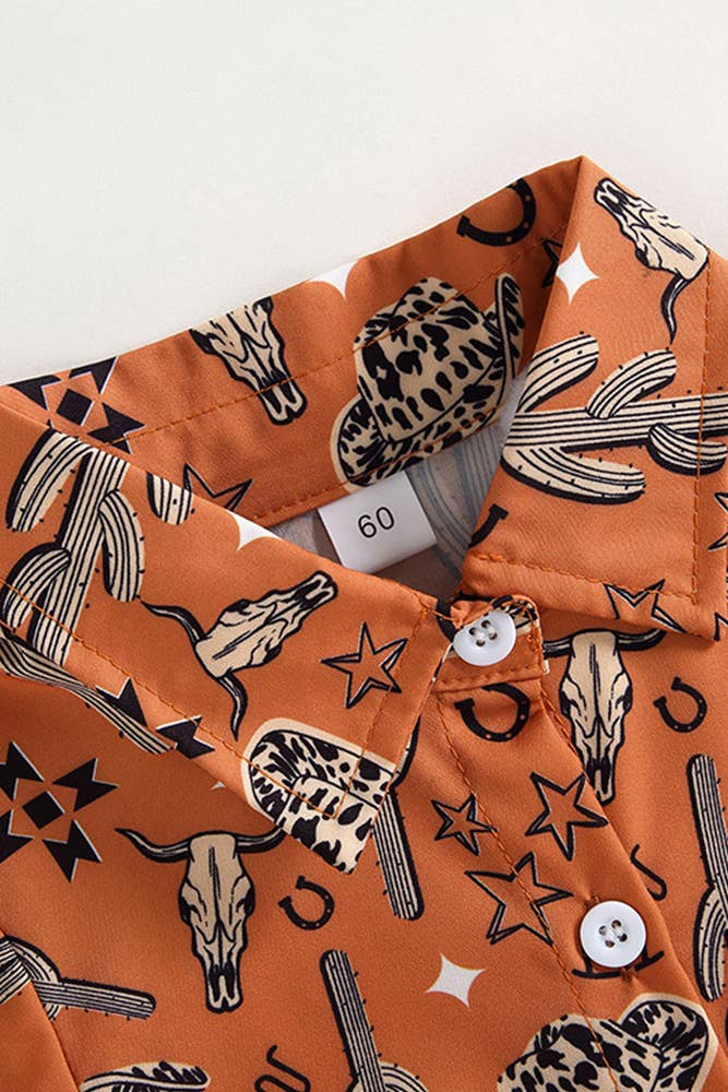 Western Style Cactus Print Button Up Shirt Romper BDR005