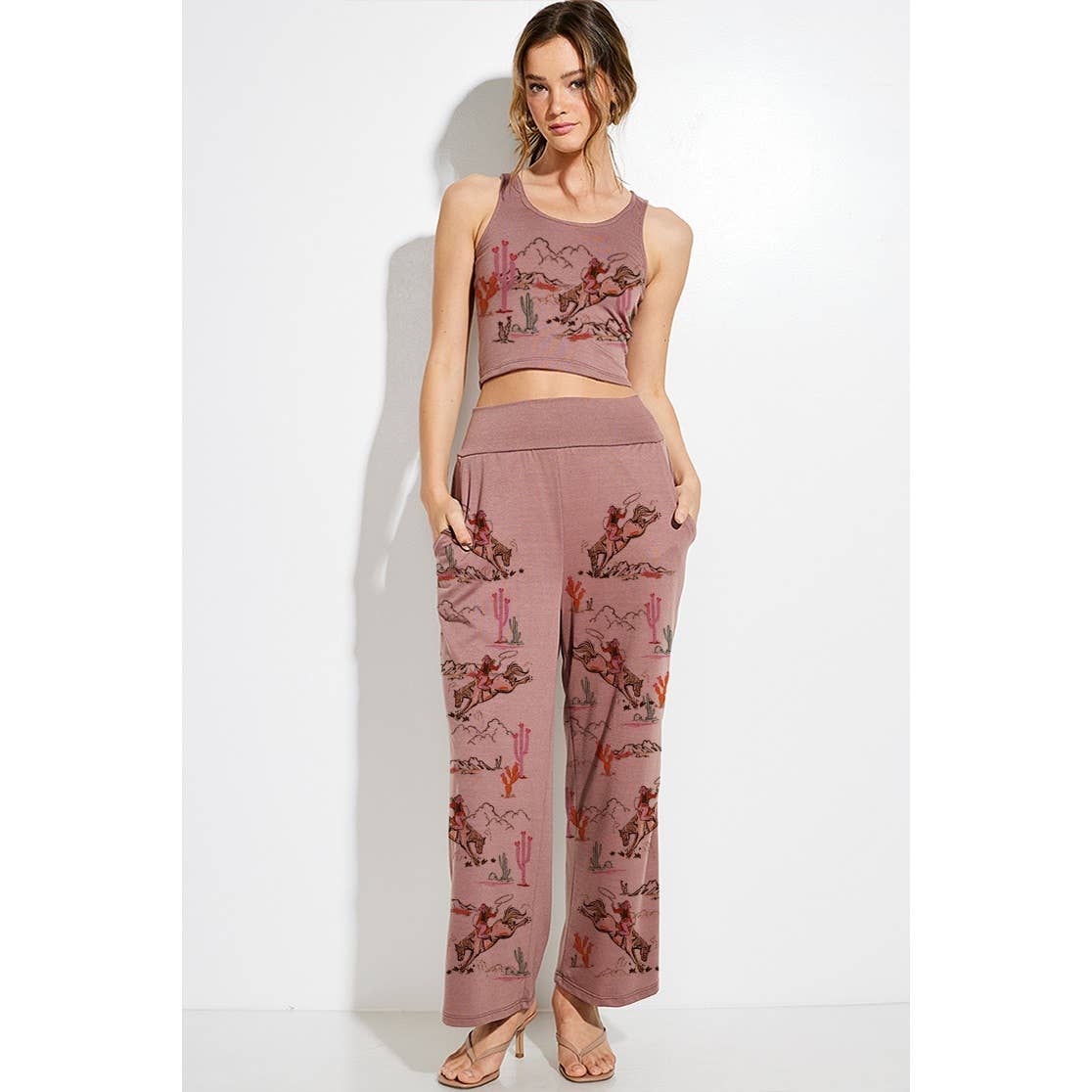Cowgirl crop tank top and maximized pants set
