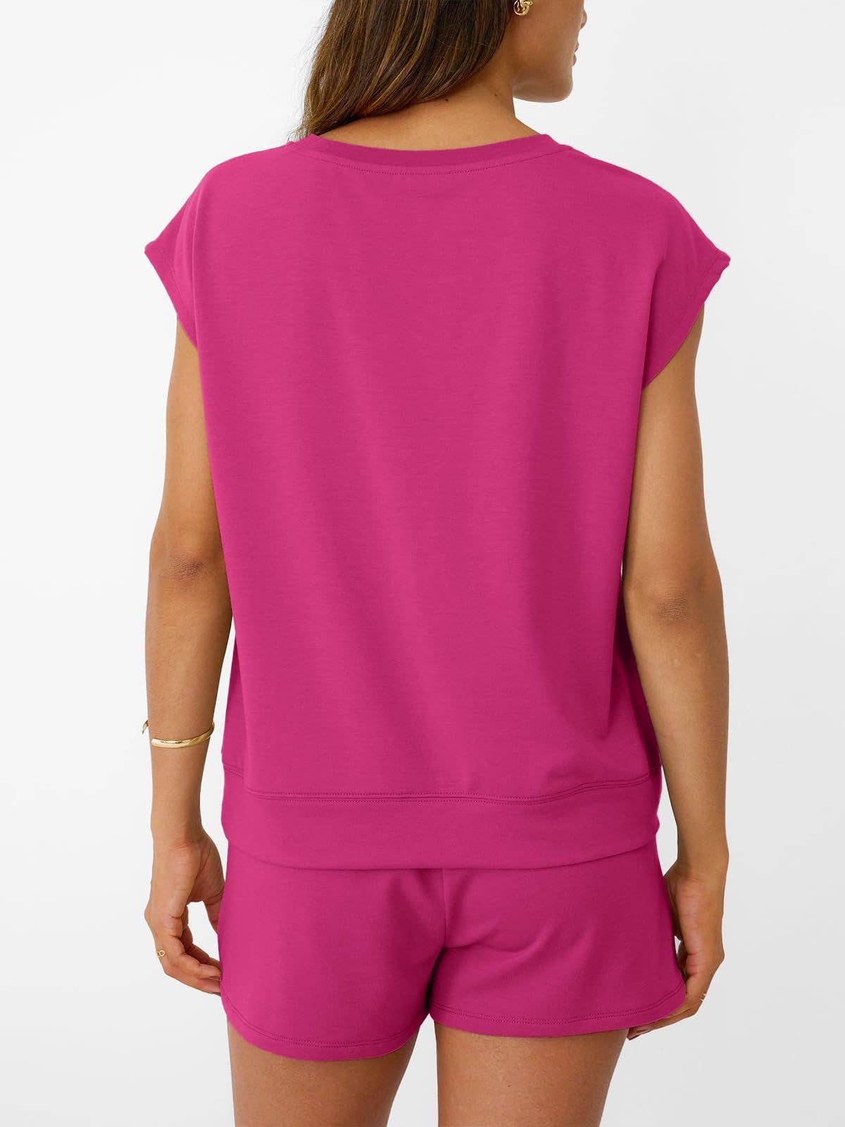Casual Lounge Set Cap Sleeve Top Drawstring Shorts