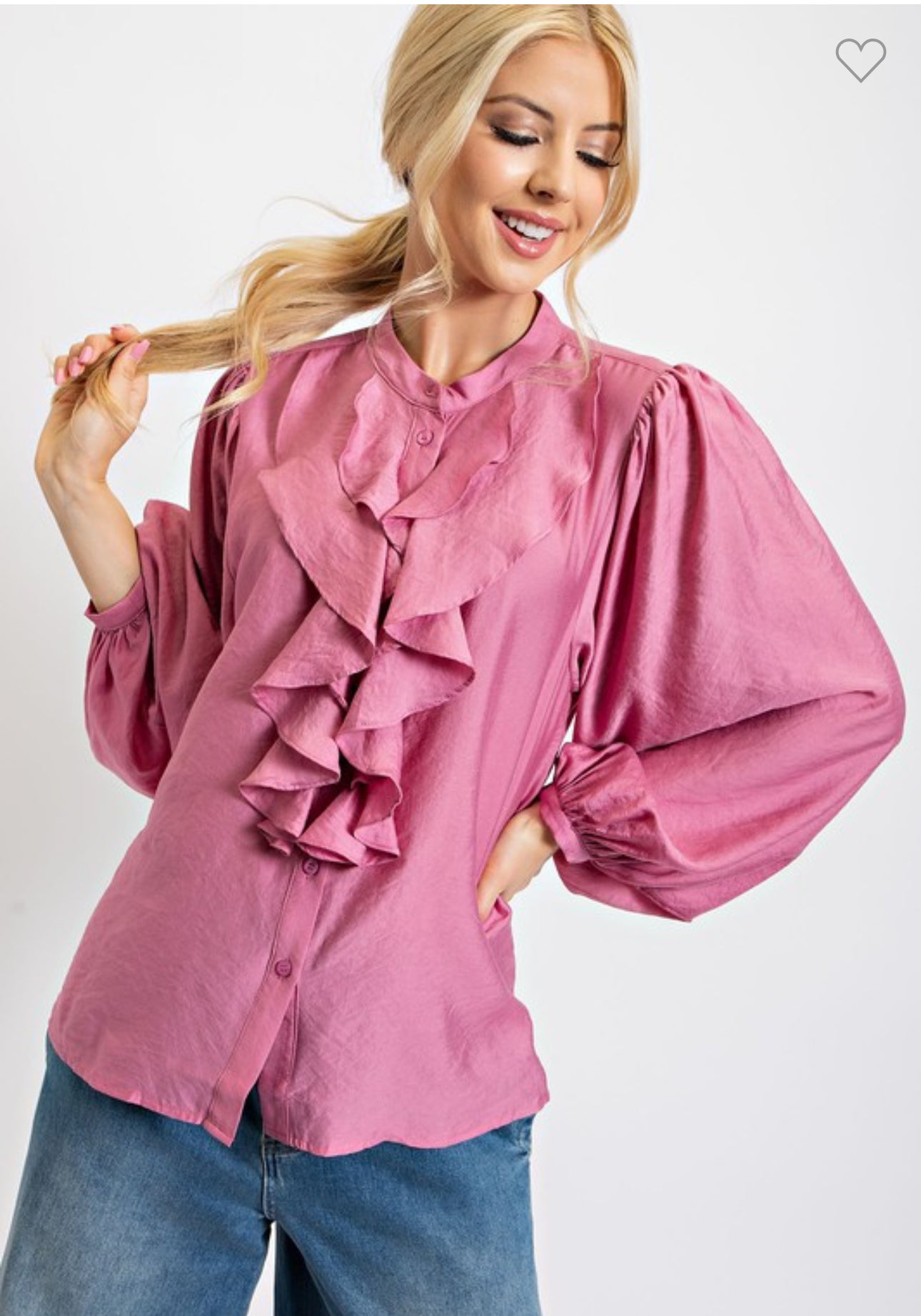 Ruffle Front Shiny Elegant Blouse